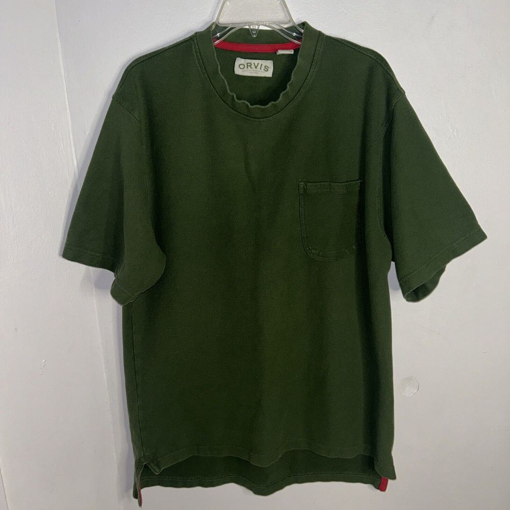 Orvis T Shirt Front Pocket Crew Neck Heavy Cotton Pocket Green Size Medium